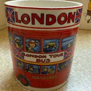 Queens London Tour Bus Mug Red White Blue Coffee Latte Tea Cup